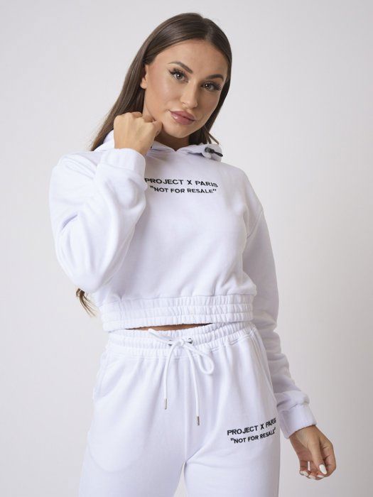 Sweat Crop a Capuche Marque Blanc Femme Fitness Manches longues Blanc Cdiscount Pret a Porter