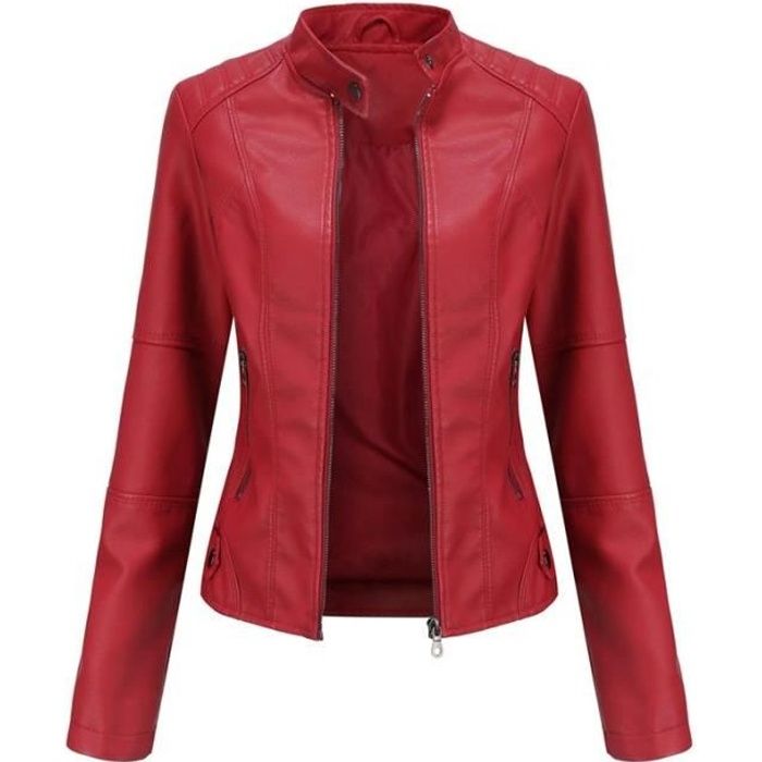 Blouson Femme Simili Cuir Printemps et Automne Casual Veste Zippee