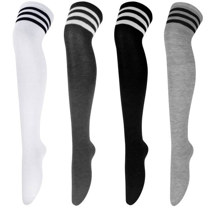 4 paires de chaussettes hautes au-dessus du genou chaussettes hautes en  coton extra longues pour femmes - Cdiscount Sport