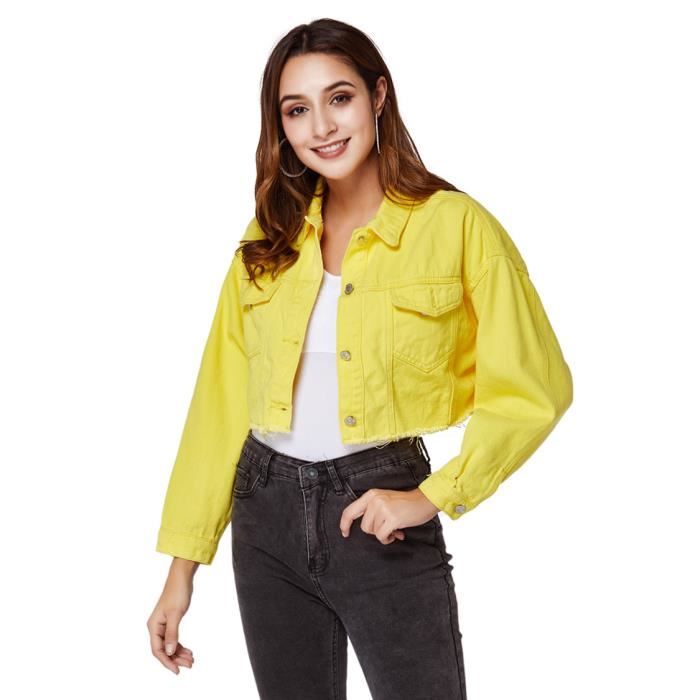 Veste Courte en Jean Femme Manches Longues Coupe D contract e Sans