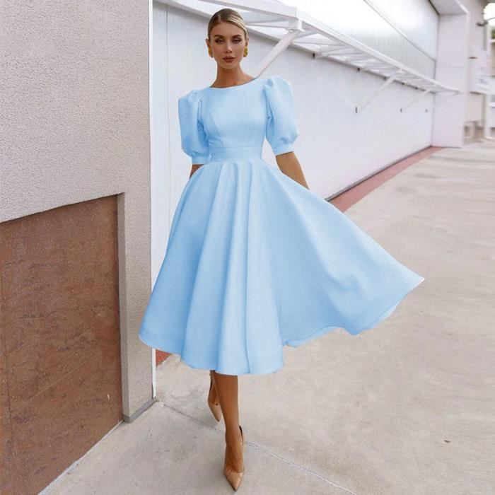 Femme Robe Longue De Ceremonie A La Taille Chic Manches Lanterne Dos Nus De Soiree D honneur Fete Aniversaire Robes bleu M Bleu Cdiscount Pret a Porter