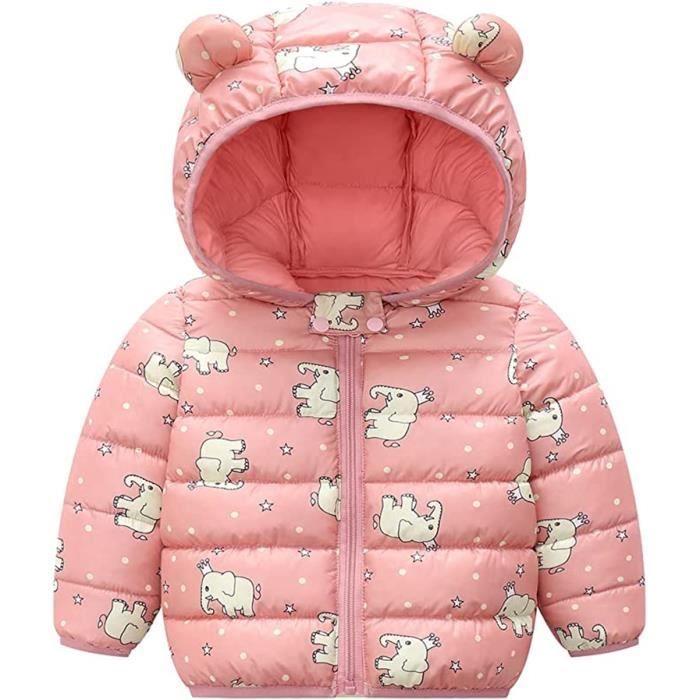 Veste D Hiver Bebe Manteau Enfants Oreille a Capuche Blouson Rembourre Chaud Poids Leger Garcons Filles Tenues Rose 6 12 mois