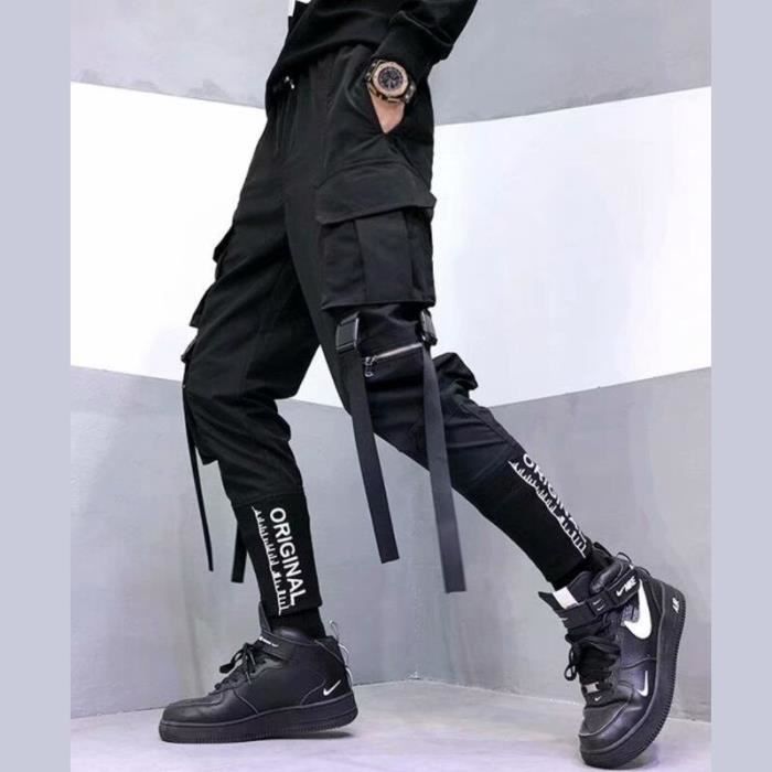 Tenue professionnelle Pantalon de Sport Cargo Elegant et Decontracte pour Homme Vetement de Sortie Style Hip Hop GZ0113 Black Blanc Cdiscount Pret a Porter