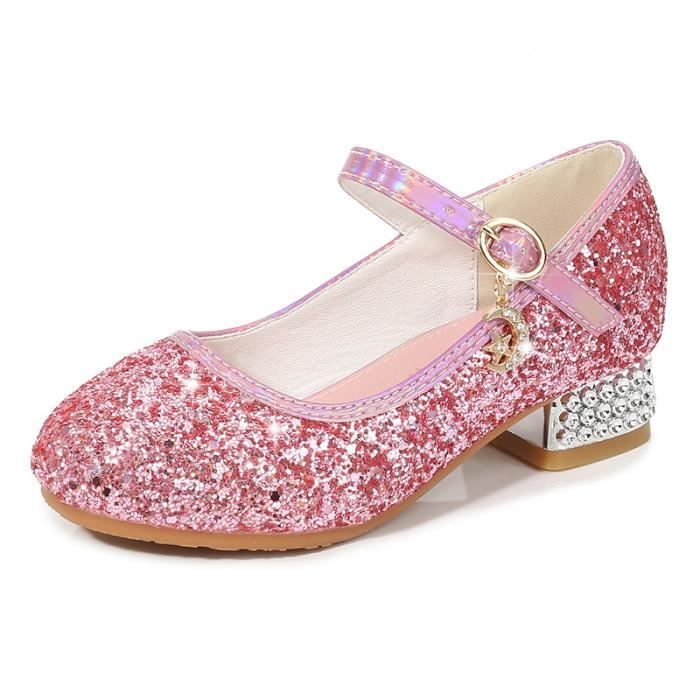 Chaussures de Princesse Rose pour Enfant - Filles et Femmes - Paillettes - Talons Hauts