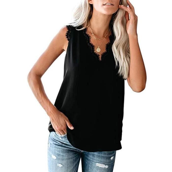 Debardeur Femme Top en Fluide Haut Chic T Shirt Printemps Ete Noir Noir Cdiscount Pret a Porter
