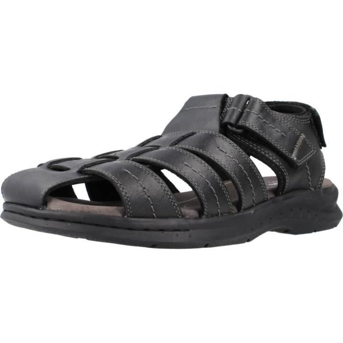Sandale nu pieds homme Clarks 135543 Noir Textile Peau Gomme