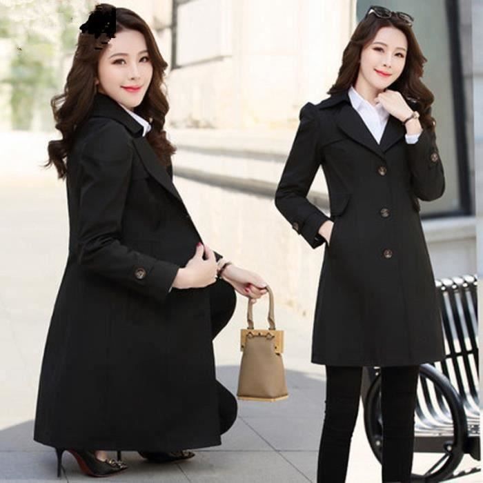 Manteau Trench Coat Slim a simple boutonnage pour femme manteau Long coupe vent grande taille pardessus feminin Type Blac blan Blanc Cdiscount Pret a Porter