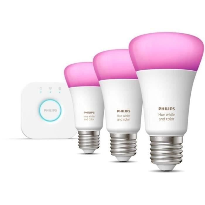 Philips Hue White and Color Ambiance, Kit de démarrage 3 ampoules E27, 75W, Bluetooth, fonctionne av