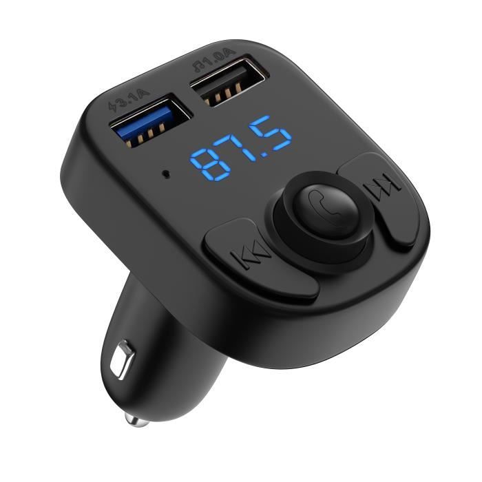 RIWILL®Transmetteur FM Bluetooth Adaptateur Bluetooth Autoradio Kit Main  Libre Voiture sans Fil Chargeur Allume Cigare Double Port