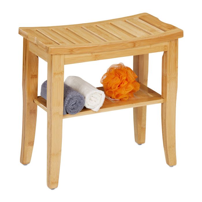 Tabouret de salle de bain en bambou - 10046350-0
