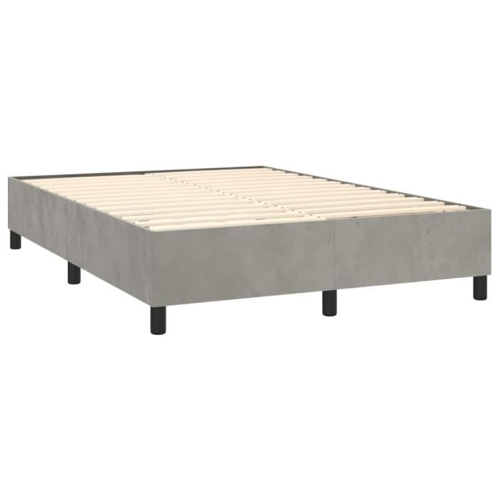 Sommier à ressorts - SALALIS - SM0557 - Velours gris clair - 140x190 cm - 2 places