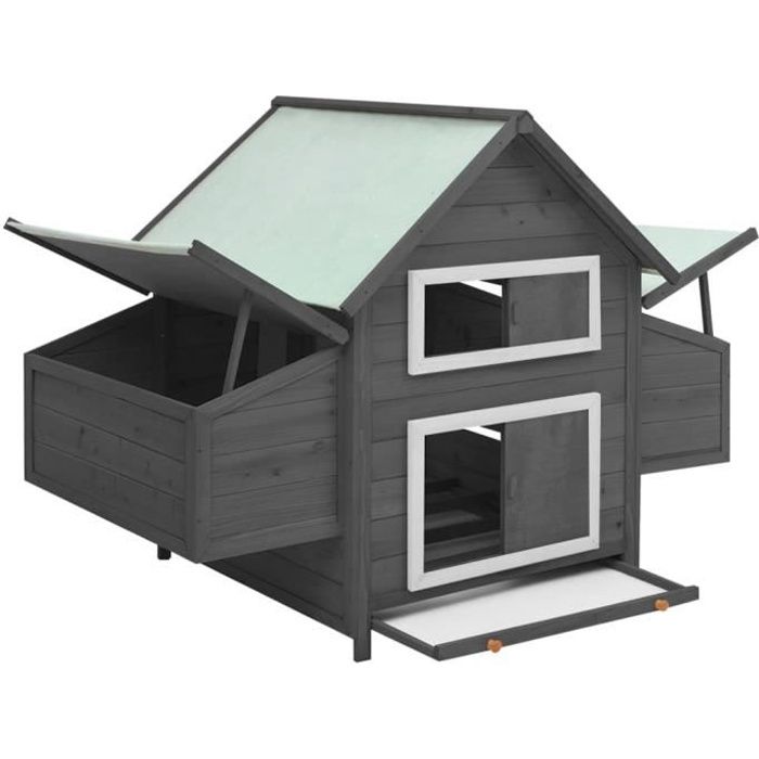 Meilleurs prix pour Poulailler Gris et blanc 152x96x110 cm Bois de sapin massif - SALALIS - SP061845