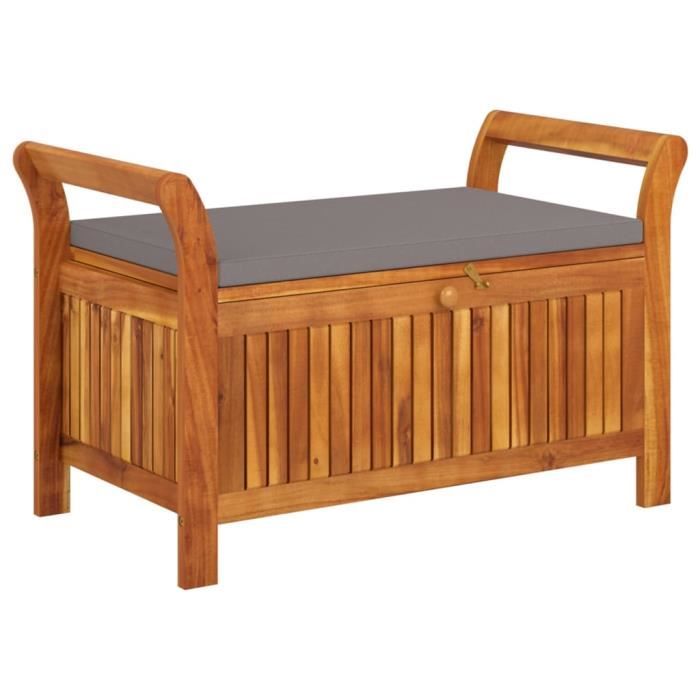 Banc de rangement de jardin - SALALIS - 91 cm - Bois dacacia massif - Coussin gris foncé - 110 kg