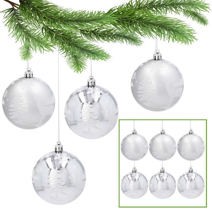 Lot De 8 Boules De Noël Stalactites Incassables - 9cm, Rouge, Avec Boucles Suspension - Déco Sapin, Couronnes, Fêtes - 5