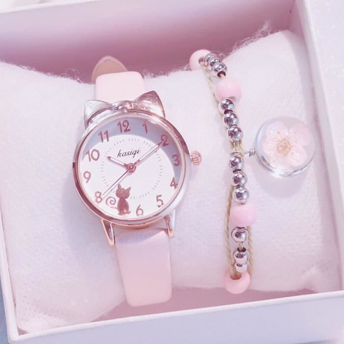 Coffret Montre Fille Bracelet - Cadeau pour enfants Chat jolie 2021 quartz  étanche rose rose, - Achat/vente montre Fille Enfant Rose Cuir - Cdiscount