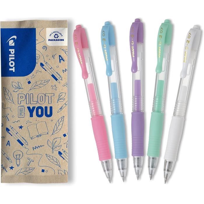Stylos Roller Pilot G2 Lot De 6 - Encre Gel 0,7 Mm Bleu, Rétractable Et Rechargeable - Grip Ergonomique, 70% Plastique Recyclé - Fabriqué En France