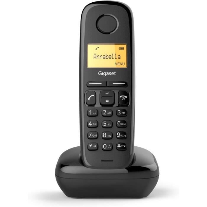 Gigaset A170 Single Téléphone Fixe Sans Fil DECT - Grand Écran, ECO, Noir