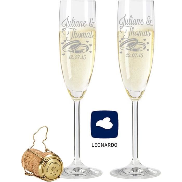 GRAVURZEILE Flûtes à champagne Leonardo avec gravure du nom et de la