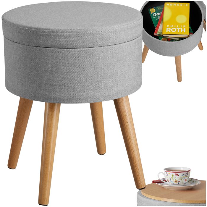 TABOURET - TECTAKE - Tabouret YARA avec Coffre de Rangement 105 L et Table dAppoint 355 x 455 cm - Gris clair TABOURET - TECTAKE - Tabouret YARA avec Coffre de Rangement 105 L et Table dAppoint 355 x 455 cm - Gris clair