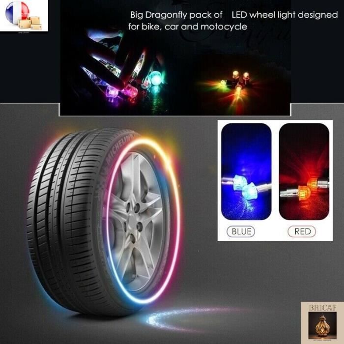 Bouchons de tige de Valve d'air de pneu de roue LED, lumière néon pour moteur de voiture, vélo, 2 pièces (bleu)