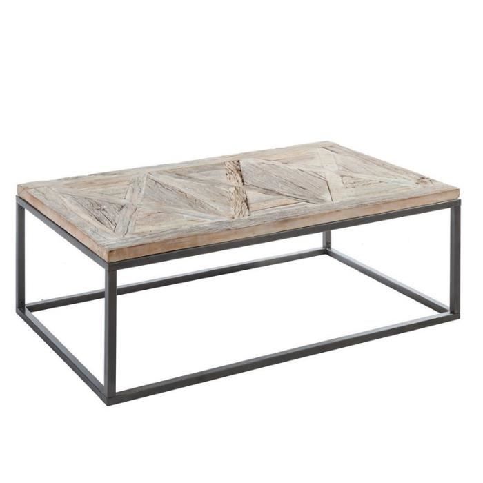 Table Basse Bois Blanchi Decape Brutus L 120 X L 75 X H 45 Cm