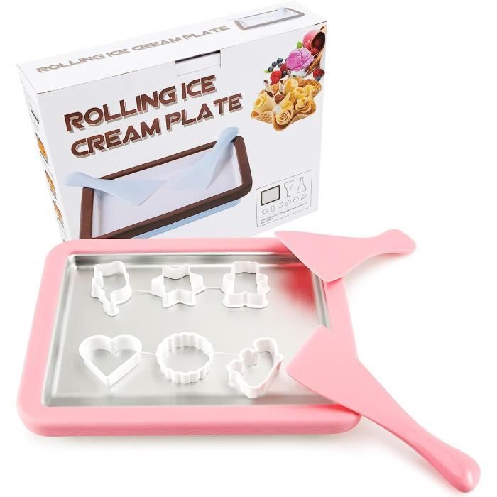 Plaque à Glace Roulée DIY Rose - Machine à Ice Roll Avec 2 Spatules - Crème Glacée Maison Facile Et Fun - Idéal Fêtes Et Enfants