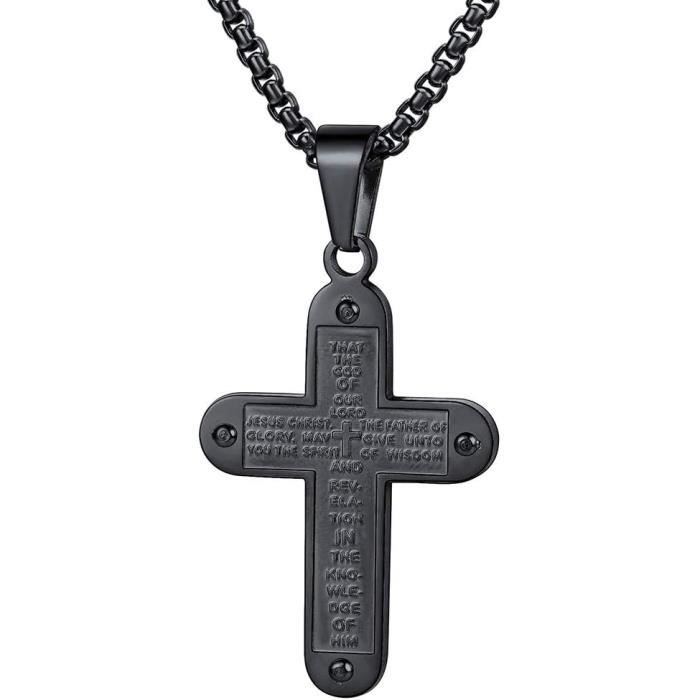 FaithHeart Collier Croix Chrétienne Acier Inoxydable/Or/Noir
