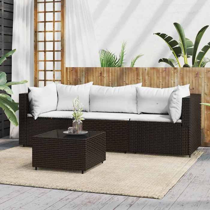 vidaXL Salon de jardin 4 pcs avec coussins Marron Résine tressée ensemble de salon dextérieur ensemble de mobilier 319751