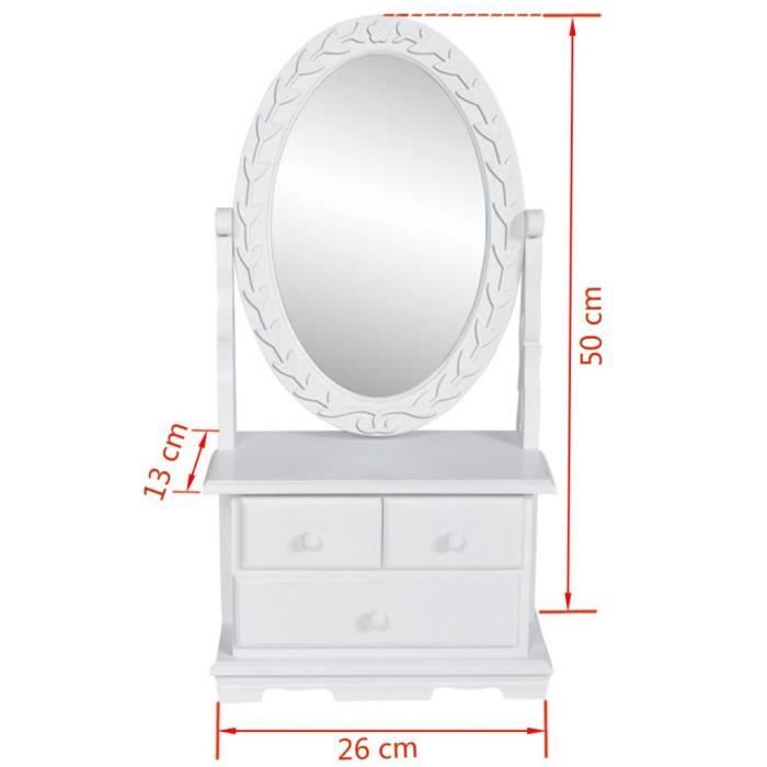 Coiffeuse Et Tabouret Style Baroque 5 Tiroirs Miroir Ovale Pivotant 360 Mdf Bois Blanc 58063411
