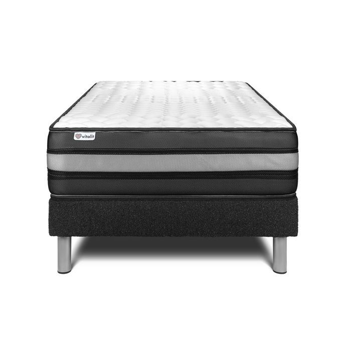 Ensemble Matelas Sommier 120x200 cm - Sommier Noir (en kit) - Vital Power Zen Noir