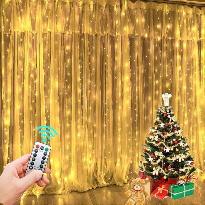 Rideau Lumineux 3m x 3m 300 LEDs USB Guirlande Rideau Lumineuse avec 8 Modes d'éclairage pour Decoration Noel Interieur/Chambre - Maison