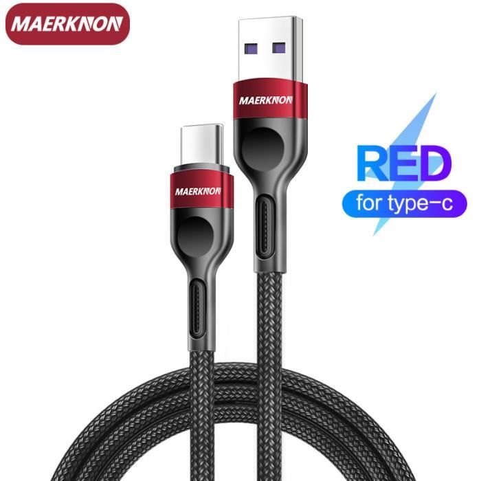 Usb Cable Two Reds CABLE TELEPHONE,Red Black-2m--Câble USB type c 5A USB C m pour recharge ...