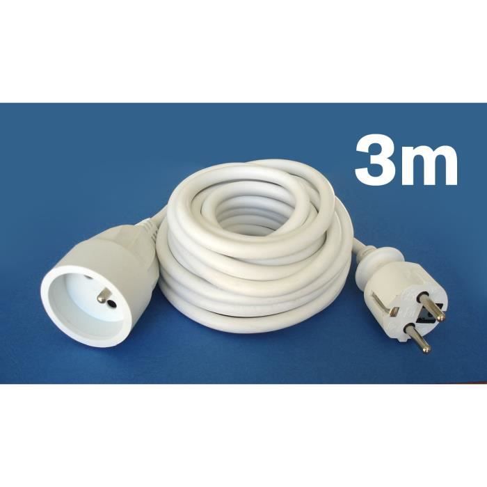 Rallonge électrique ZENITECH 3m - 3x1,5mm² - Blanc - Cdiscount Bricolage