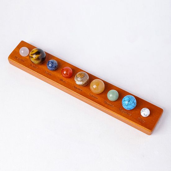 Set 9 Boules Cristal Système Solaire Mookaitedecor - Planètes Galaxie Support Métal