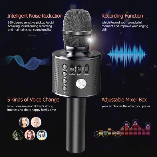 Micro karaoké Bluetooth Microphone portable Bluetooth réduction du bruit stéréo sans fil karaoké