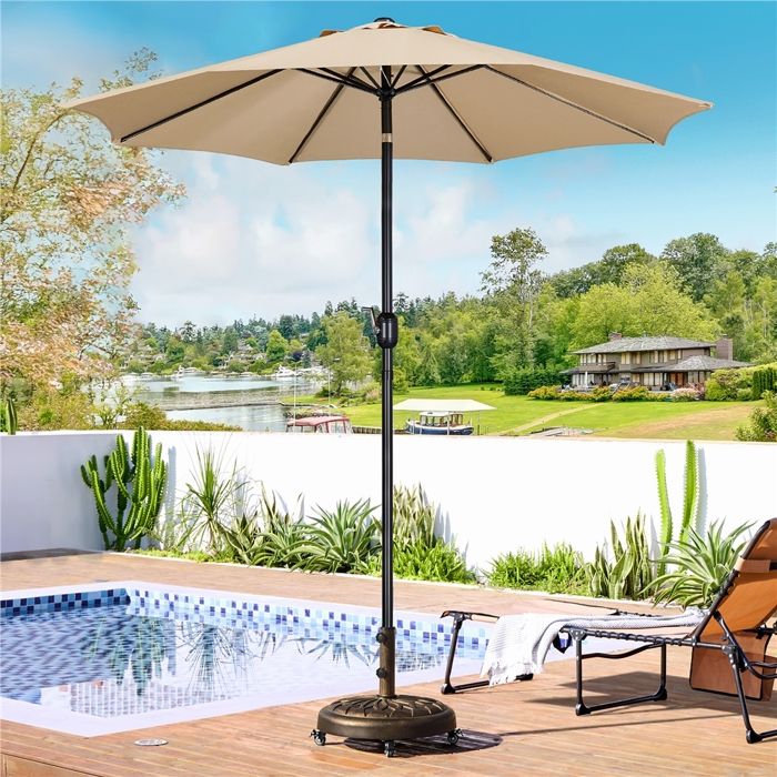 Yaheetech Base de Parasol Standard Ronde en Résine pour Mât de 3,8 cm/4,8 cm Patio Jardin Extérieur Marché, Bronze - Jardin