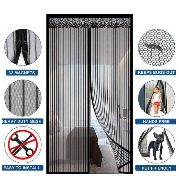 Moustiquaire De Porte Magnétique 115 X 210 Cm Fermeture Automatique