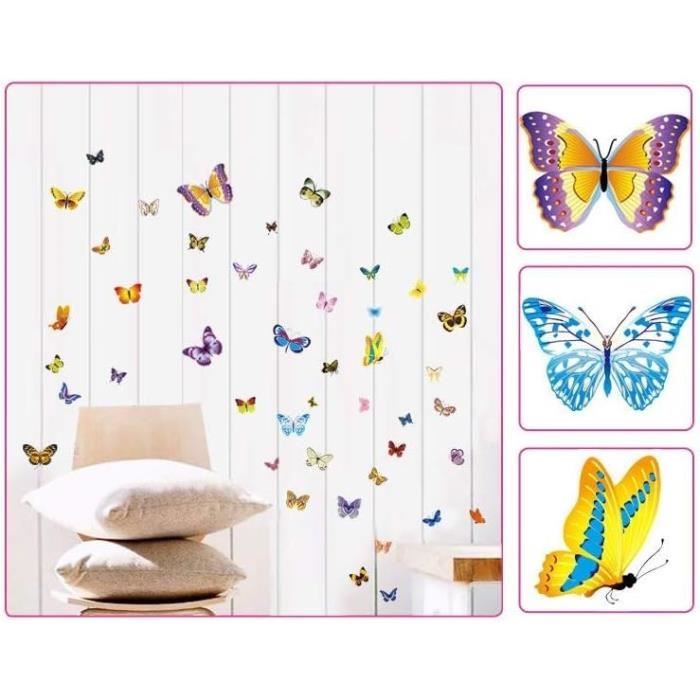 Sticker Mural Fleur Vrille Et Papillons - Décoration Salon, Cuisine, Chambre - Autocollant Déco Moderne