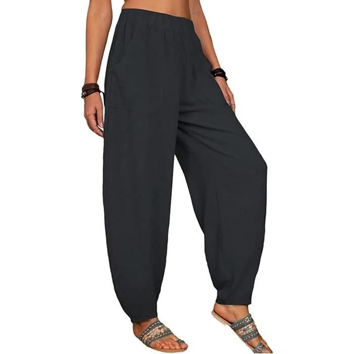 Noir Sfit Pantalon Lin Large Femme Coton Grande Taille Fluide Decontracte Pantalon Sarouel Leger avec Poches Pantalon Bouffant Chic Noir Cdiscount Pret a Porter
