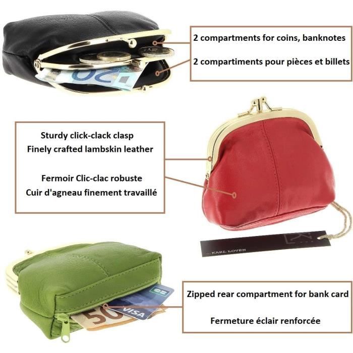 KARL LOVEN Porte-Monnaie Femme En Cuir D'Agneau - CLIC CLAC Retro