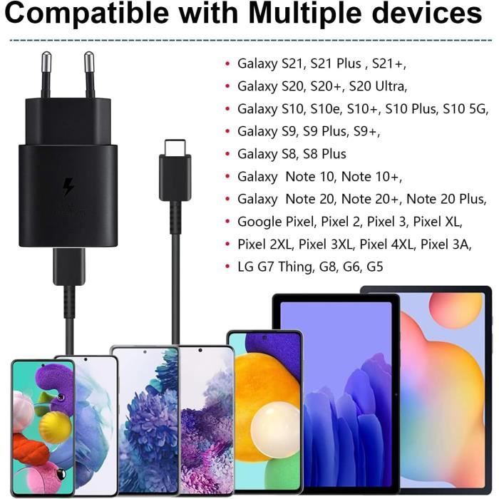 25W USB C Chargeur Rapide pour Samsung Galaxy S23 S22 S21 S20 A53 A33 A13  Note20