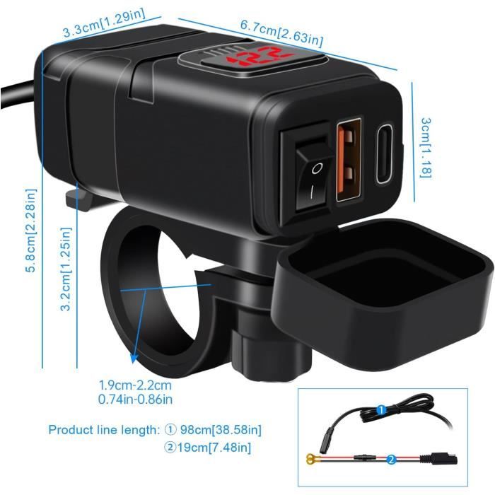 Prise USB Moto Étanche 48W - Charge Rapide QC3.0 Et PD Type-C Pour Moto 12V/24V | Accessoire Moto Pratique