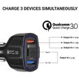 Chargeur Telephone Pour Voiture USB, 3 Ports 36W Quick Charge 3.0 Car Charger, Universel Chargeur Rapide Allume Cigare Adaptateur-2