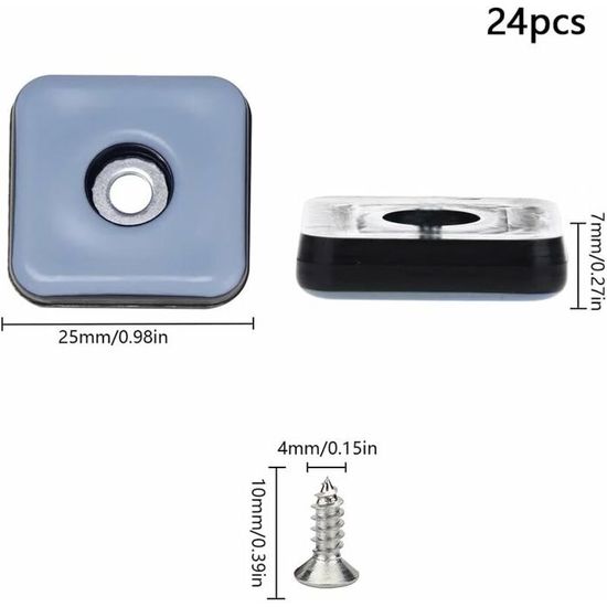 Patins En Téflon à Visser - 24 Patins De Sol - 25 Mm (ronds