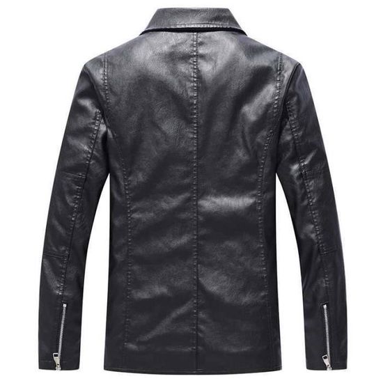 Blouson Simili Cuir Homme Printemps et Automne Casual Veste Zippee Couleur Unie Noir Cdiscount Pret a Porter