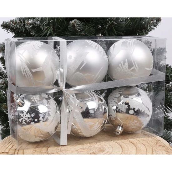Lot De 9 Boules De Noël 8 Cm - Blanche Et Or - Déco Sapin Intérieur/extérieur - Avec Crochets - 10