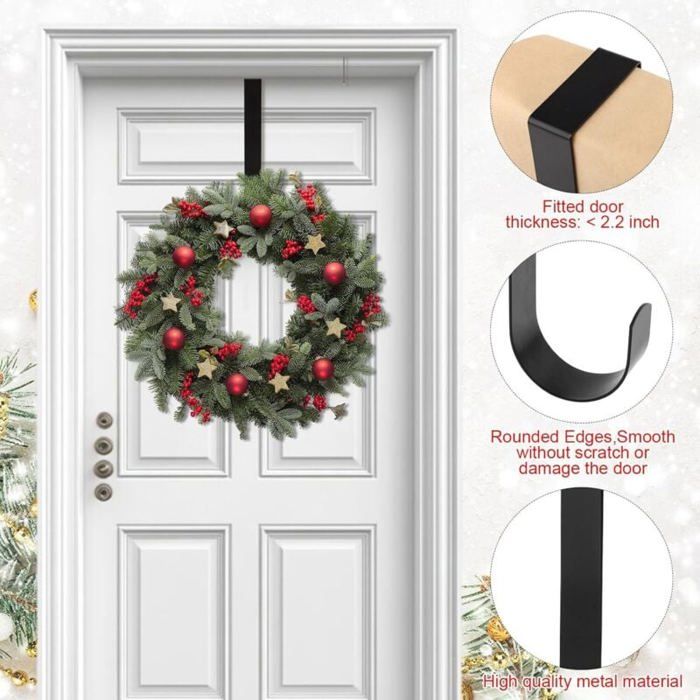 Crochet Pour Couronne De Noël Sur Porte – Métal, 38 Cm – Support Robust Pour Décorations Saisonnières (Printemps, Halloween, Automne…)