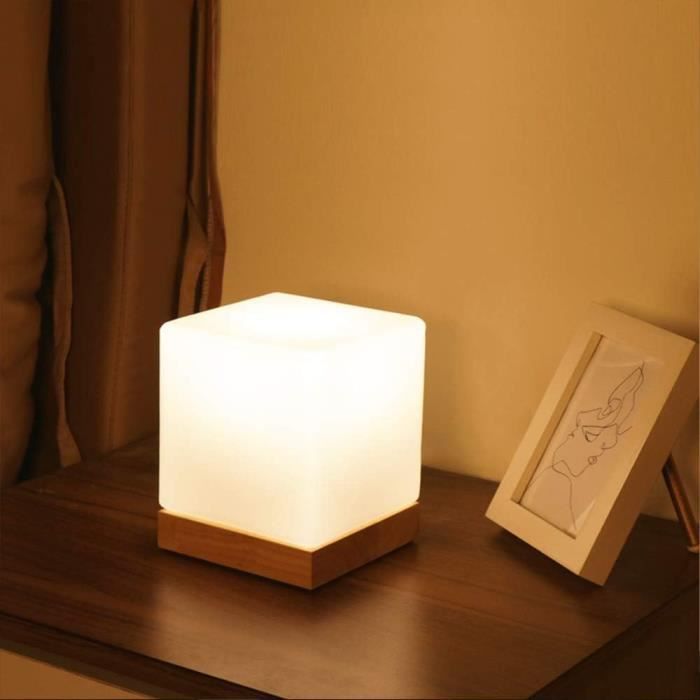 Lampe de chevet cube bois culot e27 bureau