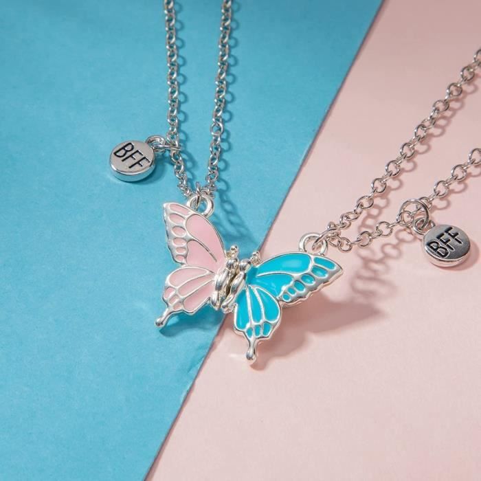 Collier Amitié Papillon Cœur - Bijou Pour 2 Filles Avec Aimant