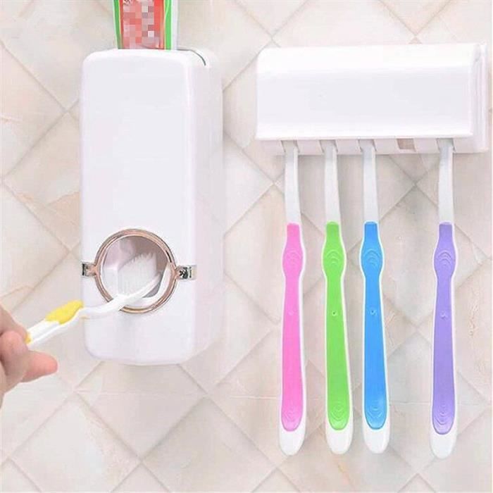 EZONEDEAL Distributeur automatique de dentifrice avec ensemble de 5  porte-brosse à dents